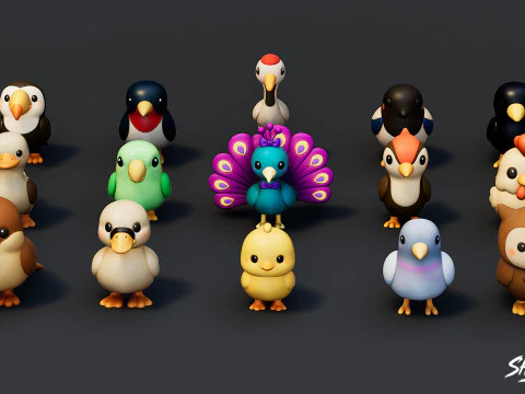 Cartoon Bird Plush Pack 3D Model