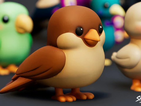 Cartoon Bird Plush Pack 3D Model