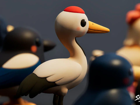 Cartoon Bird Plush Pack 3D Model