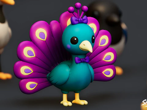 Cartoon Bird Plush Pack 3D Model
