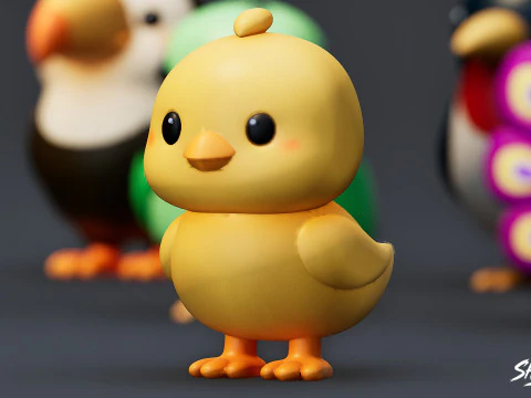 Cartoon Bird Plush Pack 3D Model