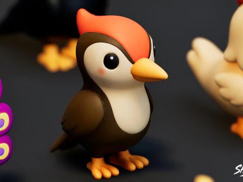Cartoon Bird Plush Pack 3D Model