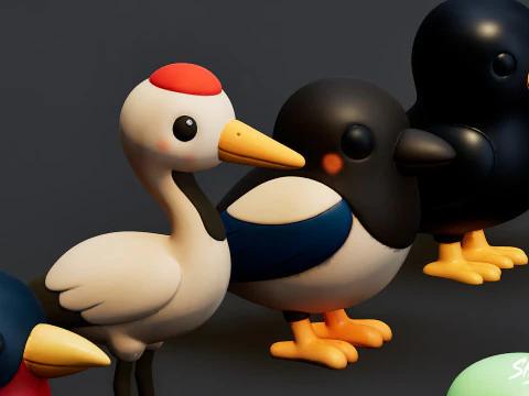 Cartoon Bird Plush Pack 3D Model