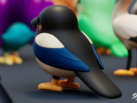 Cartoon Bird Plush Pack 3D Model