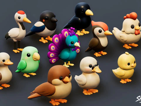 Cartoon Bird Plush Pack 3D Model