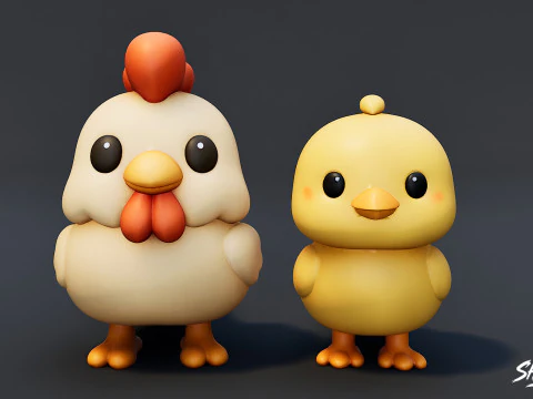 Cartoon Bird Plush Pack 3D Model