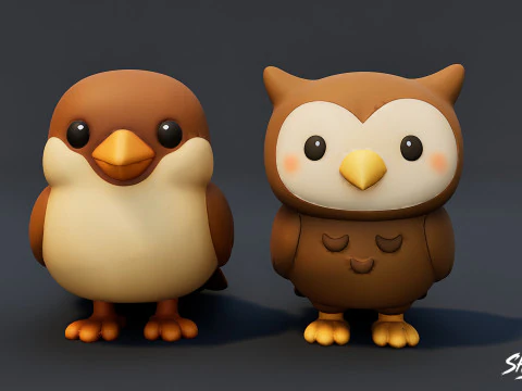 Cartoon Bird Plush Pack 3D Model
