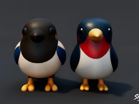 Cartoon Bird Plush Pack 3D Model