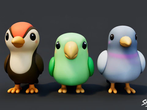 Cartoon Bird Plush Pack 3D Model