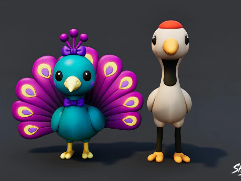 Cartoon Bird Plush Pack 3D Model