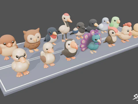 Cartoon Bird Plush Pack 3D Model