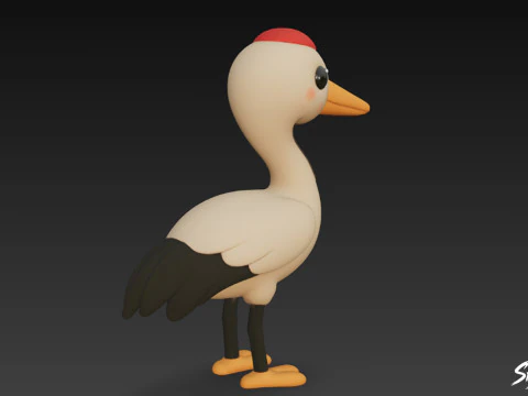 Cartoon Plush Crane 3D Model