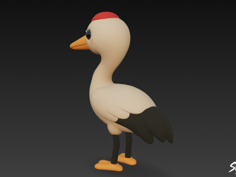 Мультяшный плюшевый журавль 3D Модель