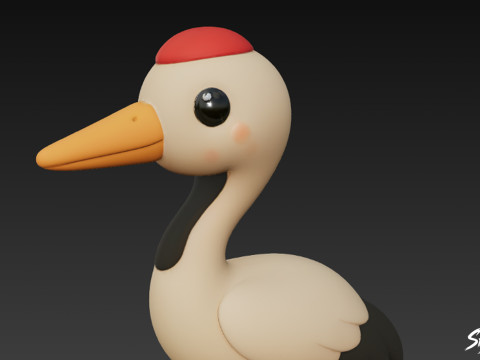 Мультяшный плюшевый журавль 3D Модель