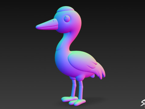 Мультяшный плюшевый журавль 3D Модель