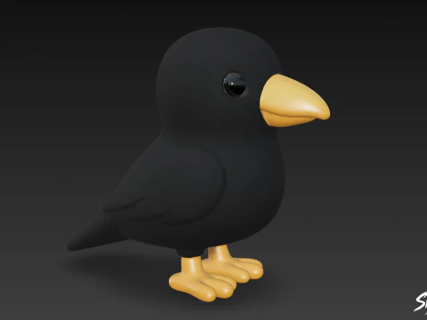 Cartoon Plush Crow 3D Model