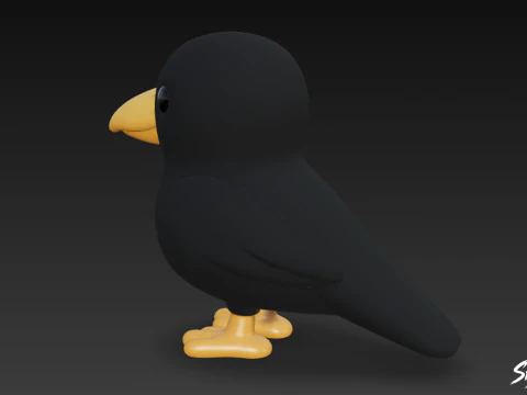 Cartoon Plush Crow 3D Model