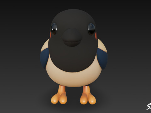 卡通毛绒喜鹊 3D 模型