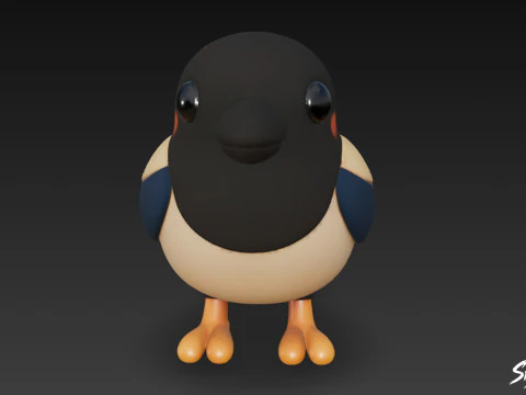 Cartoon Plush Magpie 3D Model