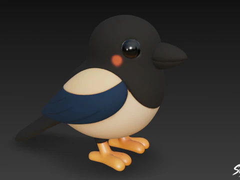 Cartoon Plush Magpie 3D Model