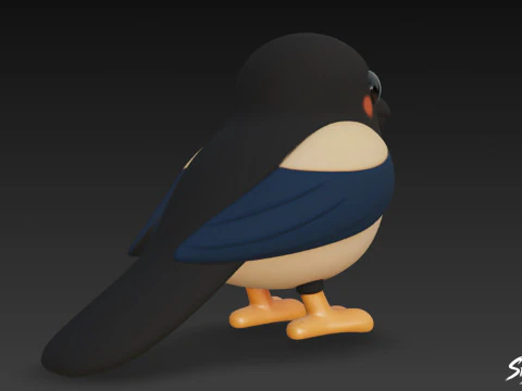 Cartoon Plush Magpie 3D Model
