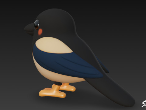 卡通毛绒喜鹊 3D 模型