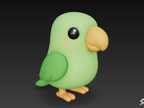 Cartoon Plush Parrot 3D Model
