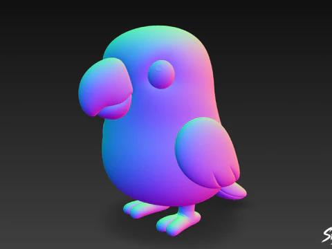 Cartoon Plush Parrot 3D Model