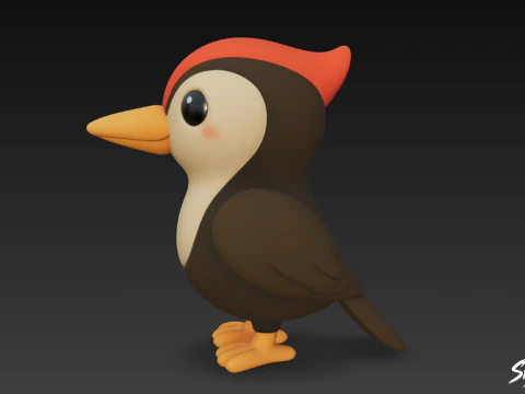 Cartoon Plush Woodpecker 3D Model