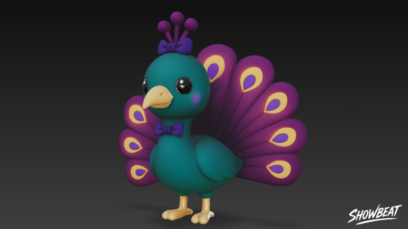 Pavo real de peluche de dibujos animados Modelo 3D .c4d .max .obj .3ds .fbx .stl .blend