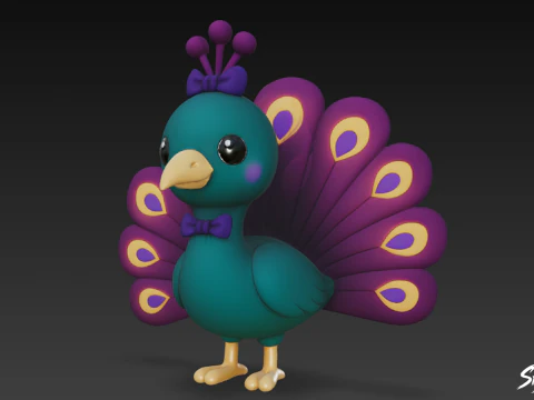 Pav&atilde;o de pel&uacute;cia de desenho animado Modelo 3D