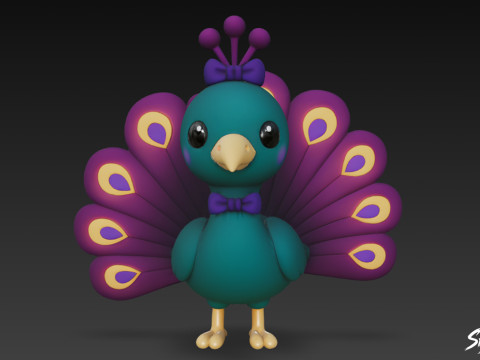 Pavo real de peluche de dibujos animados Modelo 3D