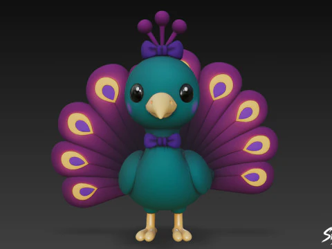 Cartoon Plush Peacock 3D Model
