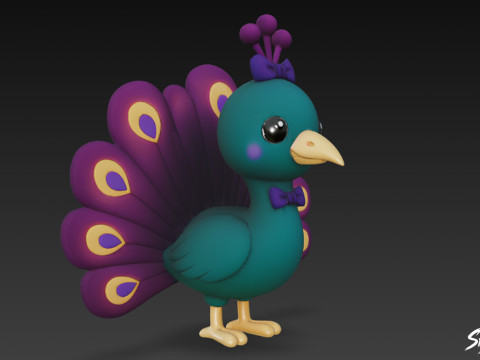 Pavo real de peluche de dibujos animados Modelo 3D