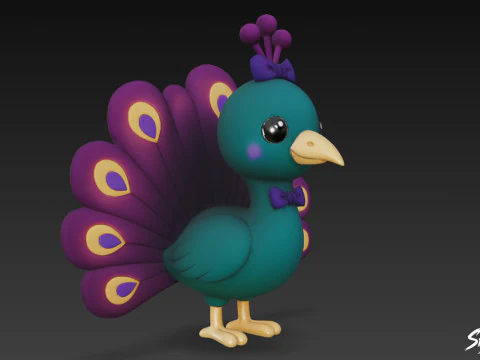 Cartoon Plush Peacock 3D Model