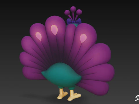 Cartoon Plush Peacock 3D Model