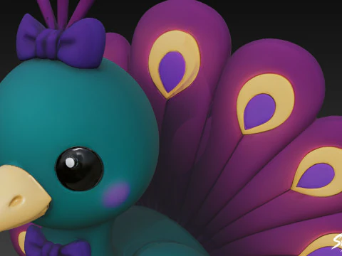 Cartoon Plush Peacock 3D Model