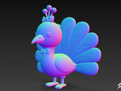 Cartoon Plush Peacock 3D Model