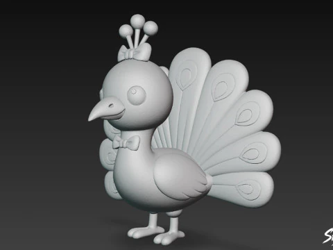 Cartoon Plush Peacock 3D Model
