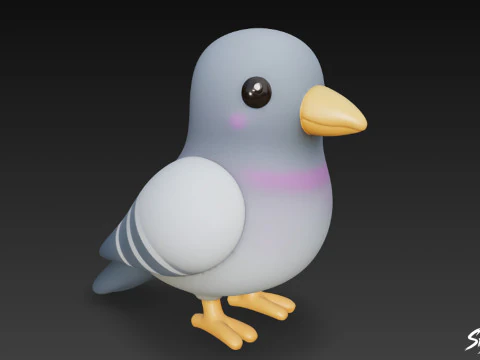 Cartoon Plush Pigeon 3D Model