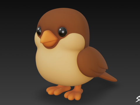 कार्टून आलीशान गौरैया 3D मॉडल