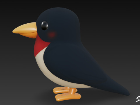 Cartoon Plush Swallow 3D Model