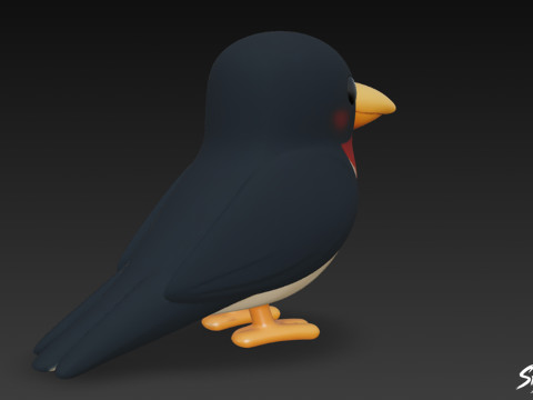 Cartoon Plush Swallow 3D Model