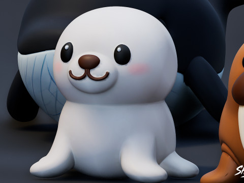 कार्टून समुद्री पशु आलीशान पैक 3D मॉडल