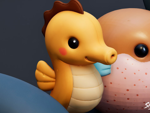 कार्टून समुद्री पशु आलीशान पैक 3D मॉडल