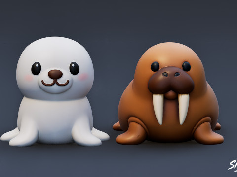 कार्टून समुद्री पशु आलीशान पैक 3D मॉडल