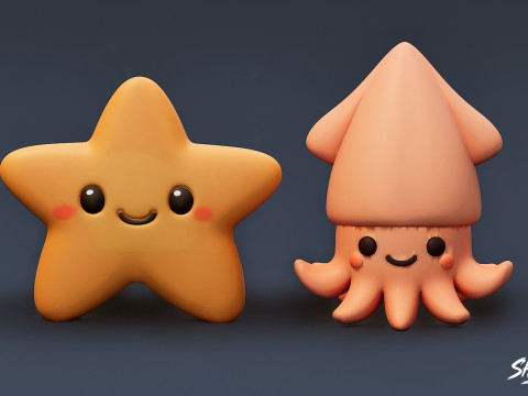 कार्टून समुद्री पशु आलीशान पैक 3D मॉडल