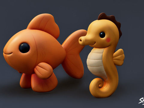 कार्टून समुद्री पशु आलीशान पैक 3D मॉडल