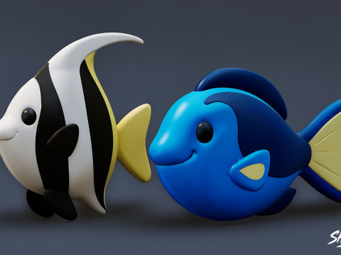 कार्टून समुद्री पशु आलीशान पैक 3D मॉडल