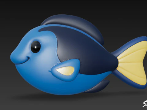 Cartoon Plush Blue Tang 3D Model